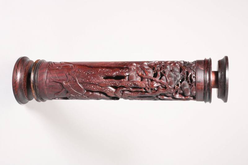 现代 紫檀踏雪寻梅图香筒 - 图5