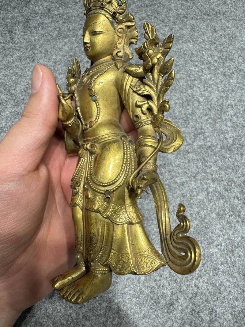 清乾隆 铜鎏金文殊立像 - 图7