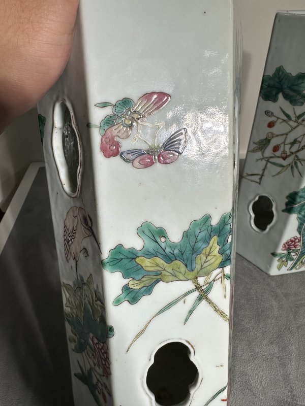 清同治 粉彩花鸟帽筒一对 - 图8