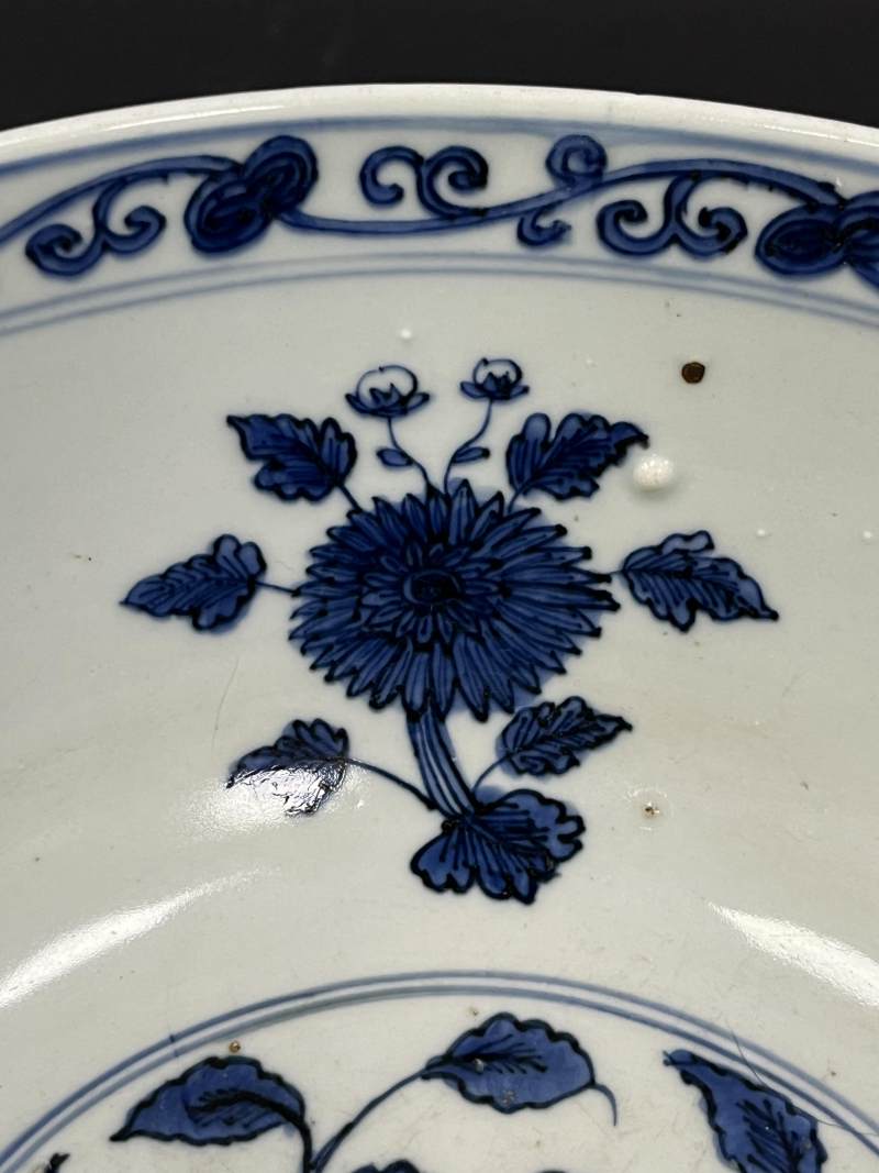明晚期 青花内花果纹外岁寒三友图大碗 - 图10