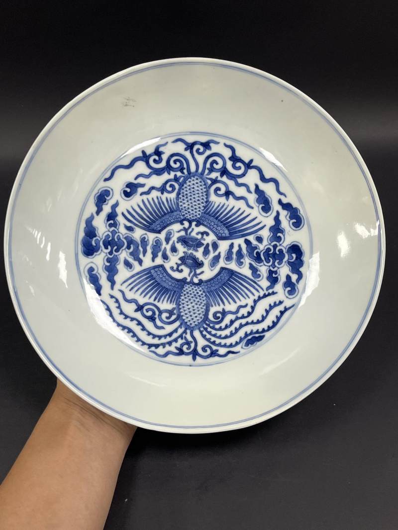 清光绪 青花双凤纹大盘 - 图2
