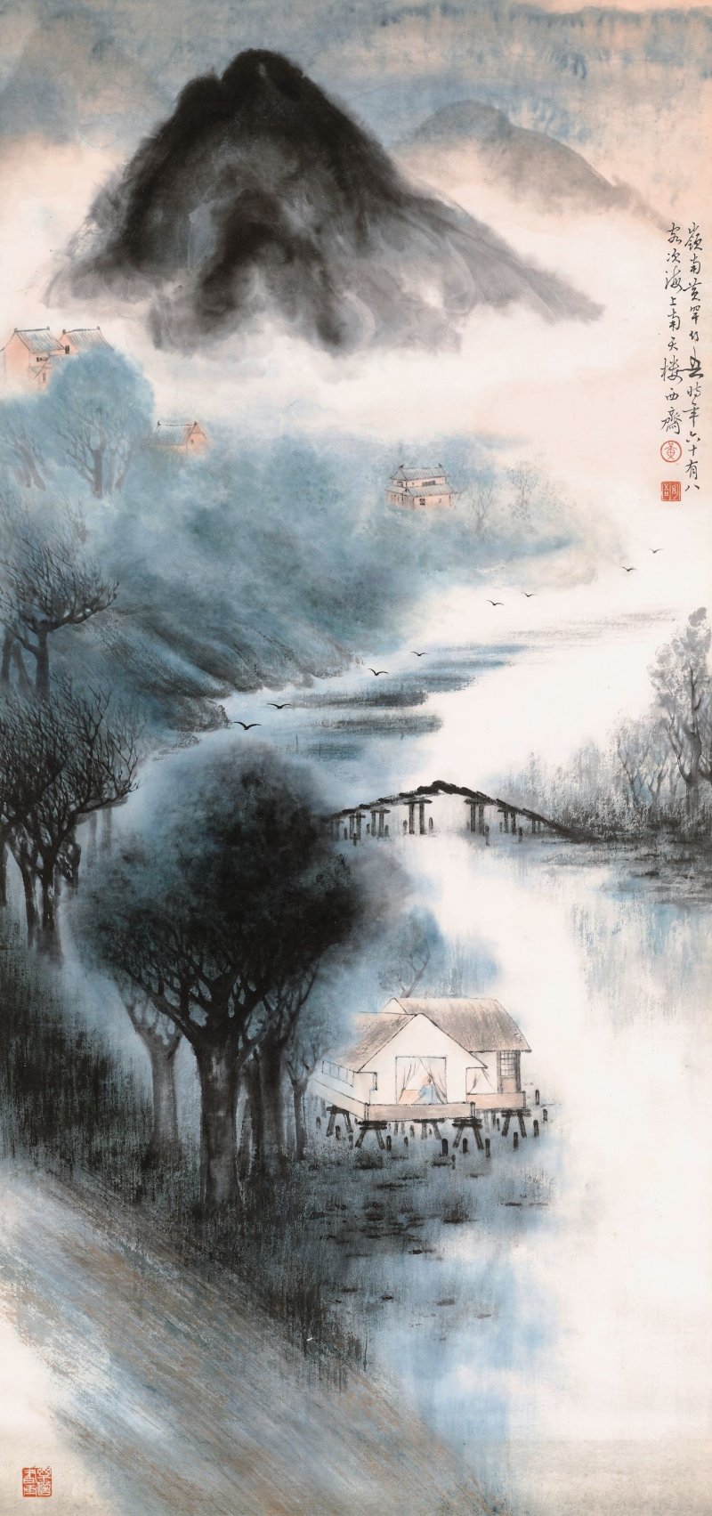 黃幻吾　煙溪幽居圖　設色紙本　立軸 | HUANG HUANWU (1906-1985) - 图1
