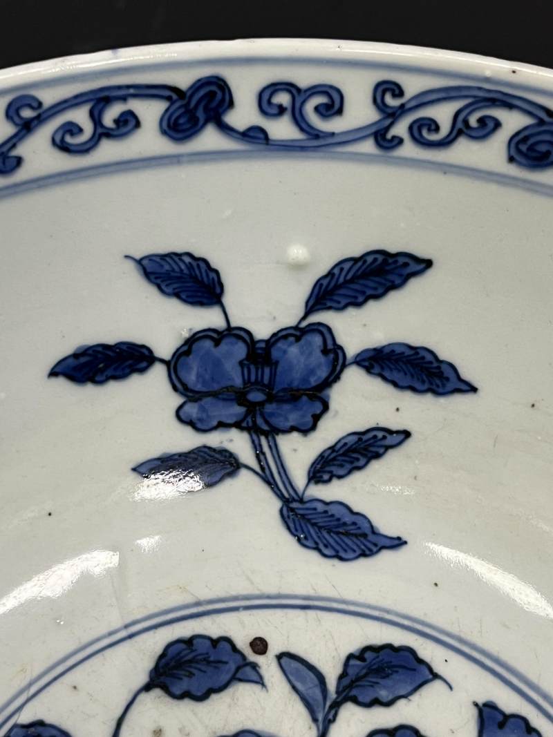 明晚期 青花内花果纹外岁寒三友图大碗 - 图11