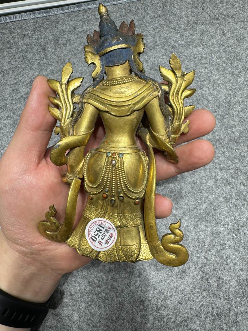 清乾隆 铜鎏金文殊立像 - 图8