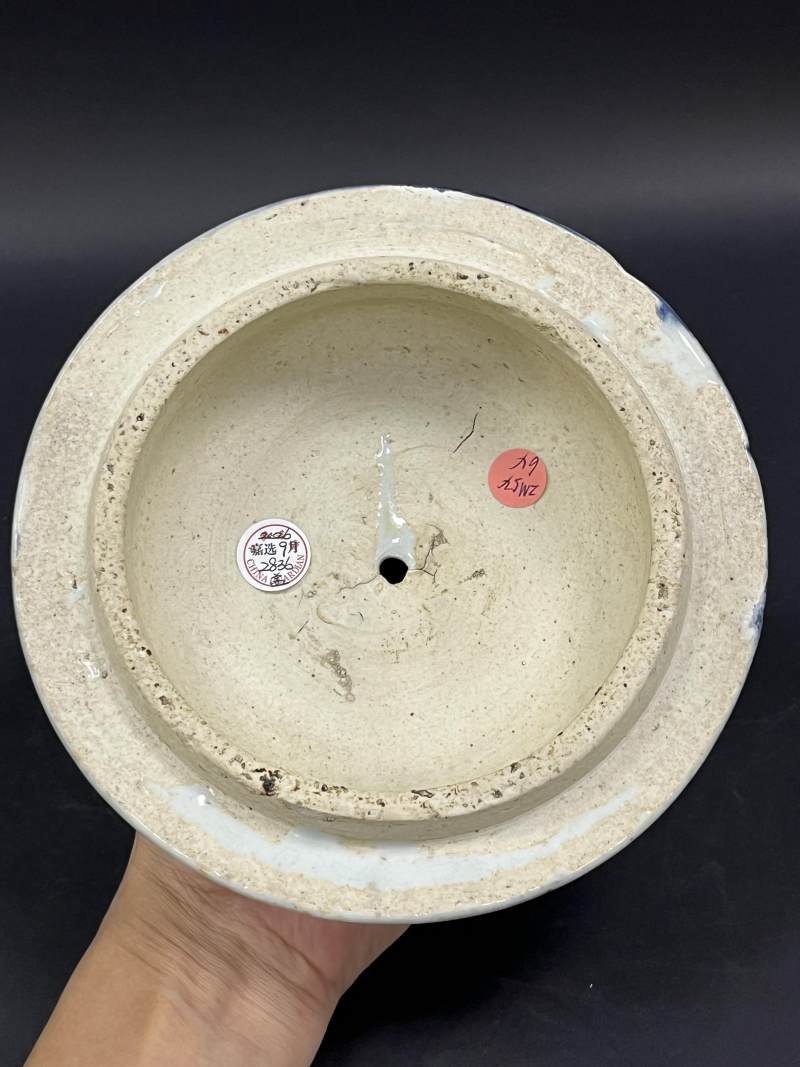 明晚期 青花锦地如意开光花卉纹四系盖罐 - 图22