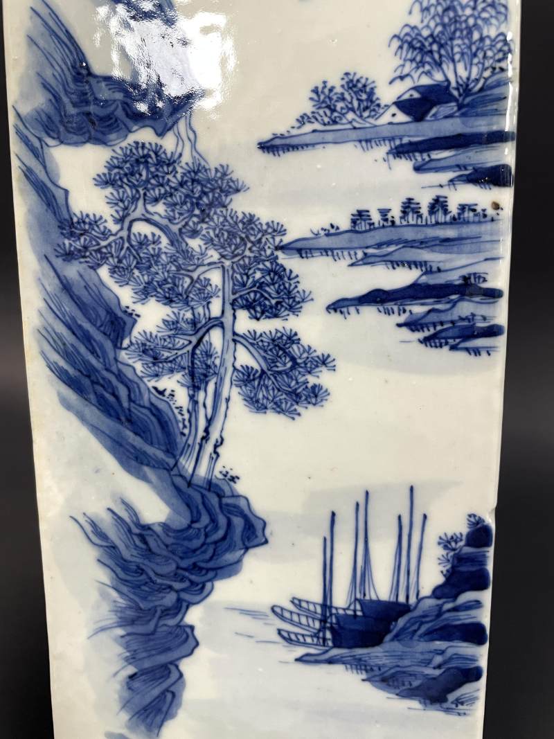 清中期 青花山水人物诗文琮式瓶 - 图12