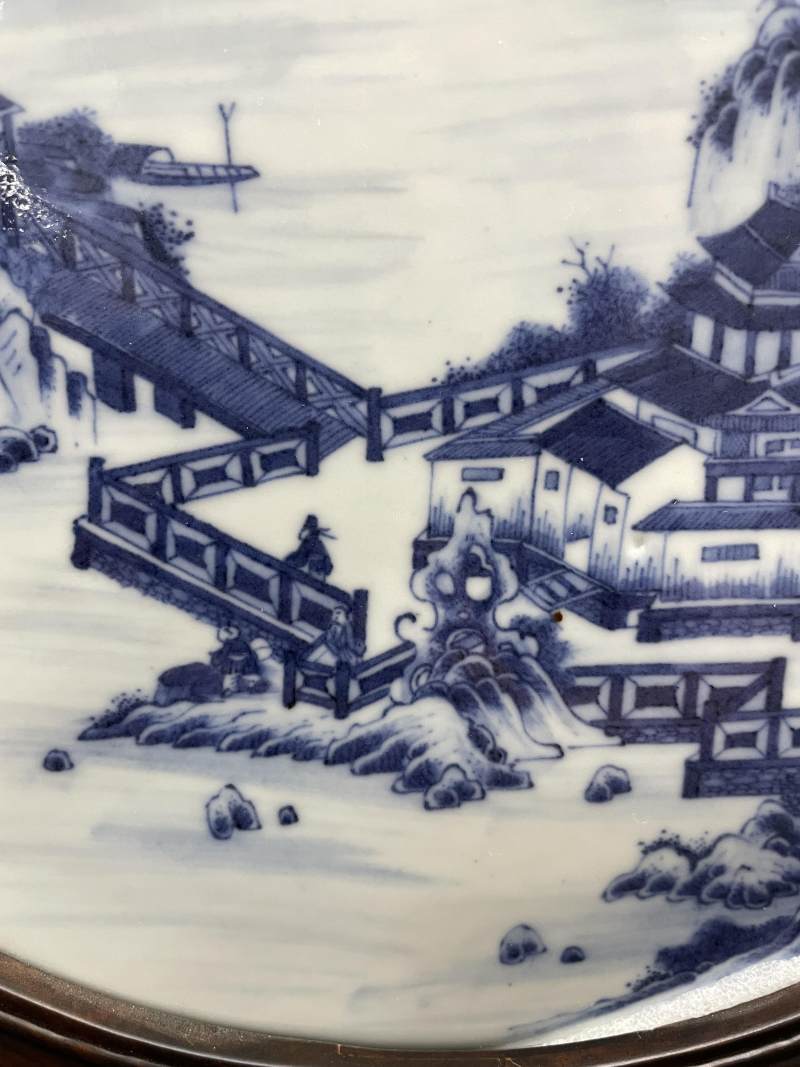 清雍正 青花山水楼阁图瓷板挂屏 - 图6