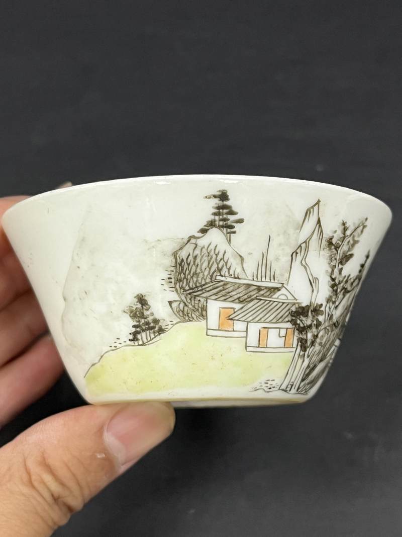清乾隆 粉彩山水人物纹马蹄套杯十只 - 图23