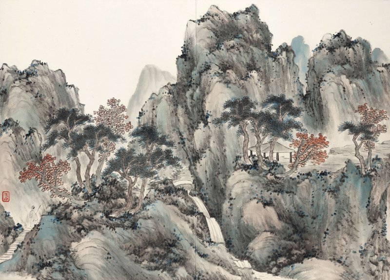 唐肯、馮飛 倣古山水　設色紙本　冊頁十八開　一九二八年、一九三一年作 | TANG KEN (1876-1950); FENG FEI (?-1968) - 图18