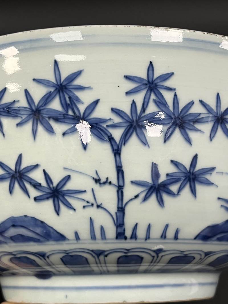 明晚期 青花内花果纹外岁寒三友图大碗 - 图12