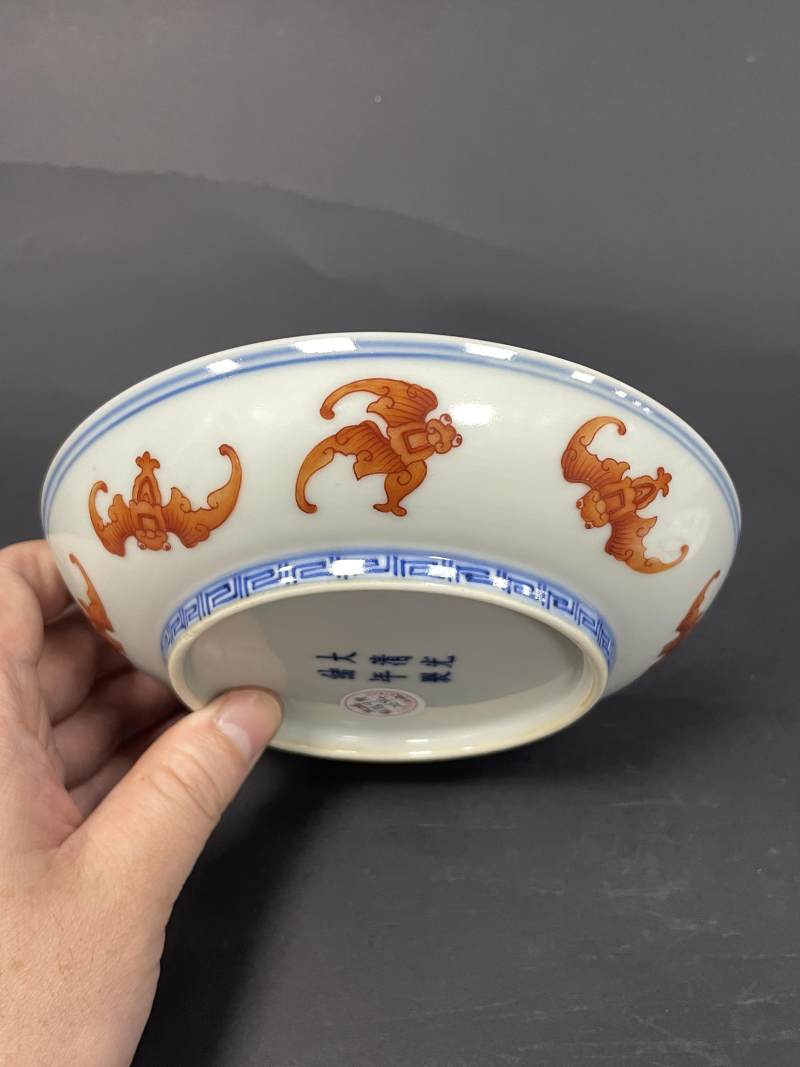 清光绪 矾红洪福齐天图盘一对 - 图18