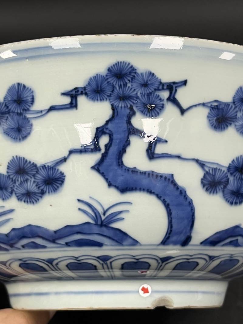 明晚期 青花内花果纹外岁寒三友图大碗 - 图13