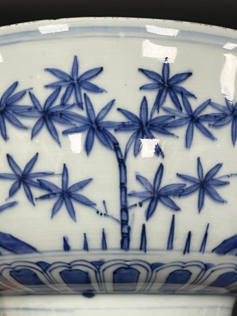 明晚期 青花内花果纹外岁寒三友图大碗 - 图14