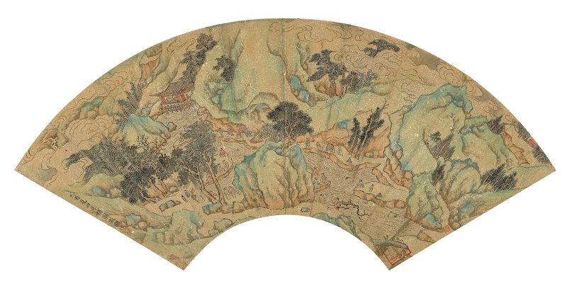 文徵明　曲水流觴　設色灑金箋　扇面鏡心　一五二五年作 | WEN ZHENGMING (1470-1559) - 图1
