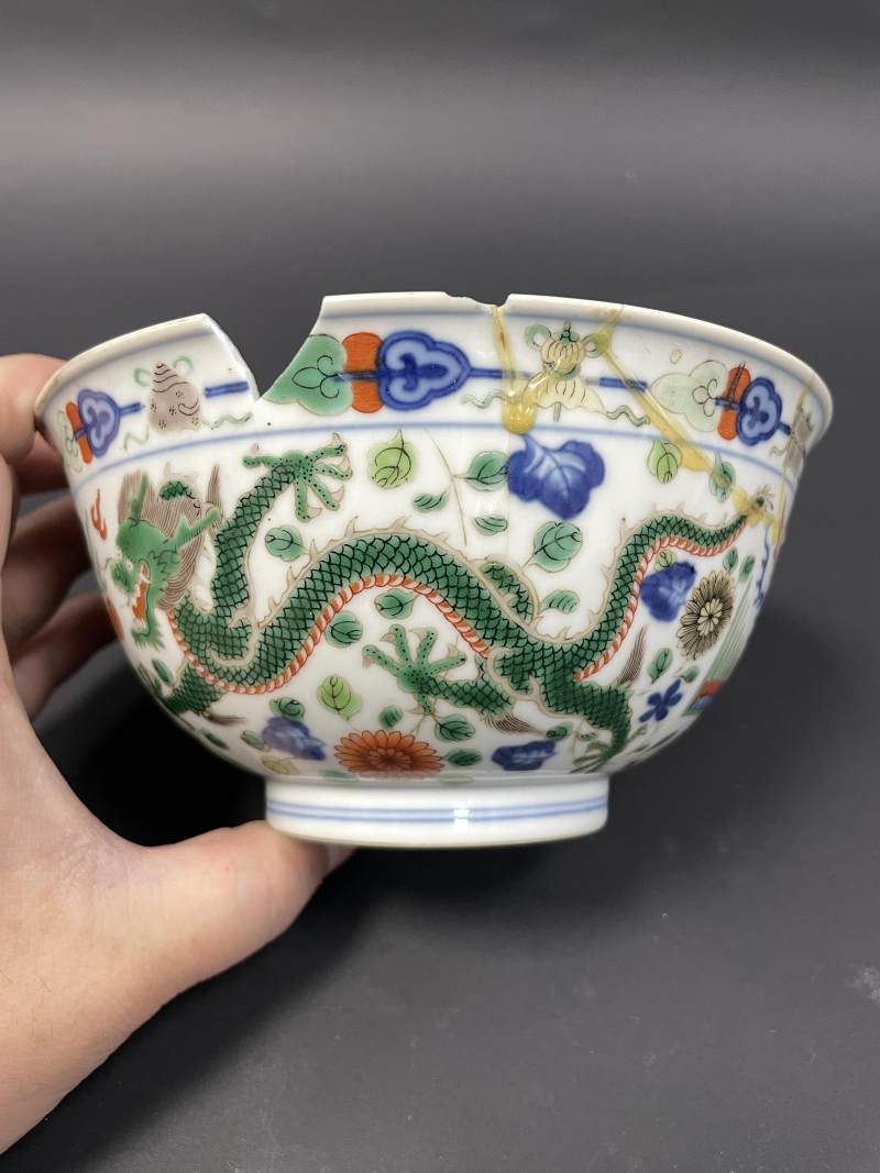 清乾隆 五彩龙凤纹碗 - 图7