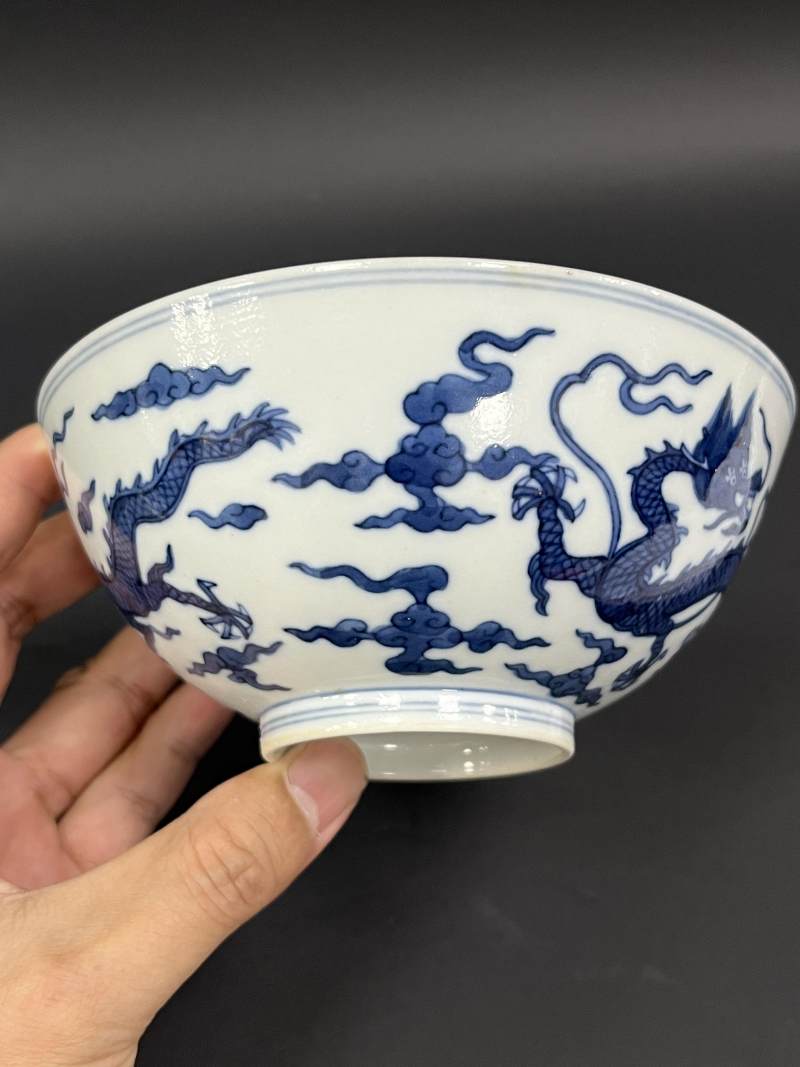 清道光 仿明青花云龙纹碗 - 图4