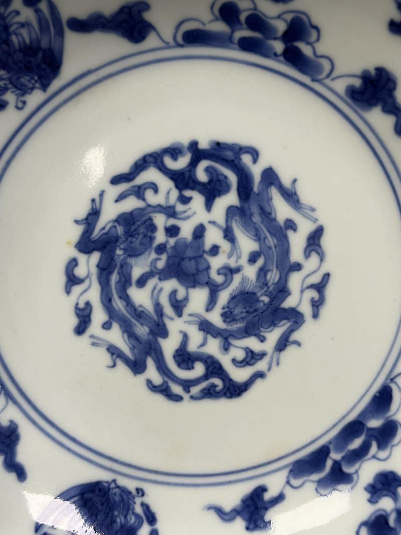 清雍正 青花团龙团凤纹盘一对 - 图9