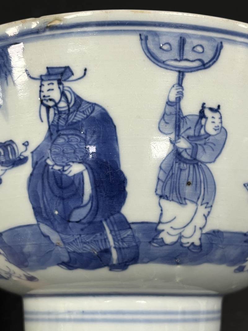 清康熙 青花加官进爵图大碗 - 图11