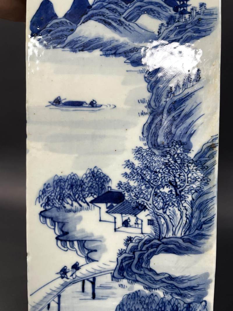 清中期 青花山水人物诗文琮式瓶 - 图14