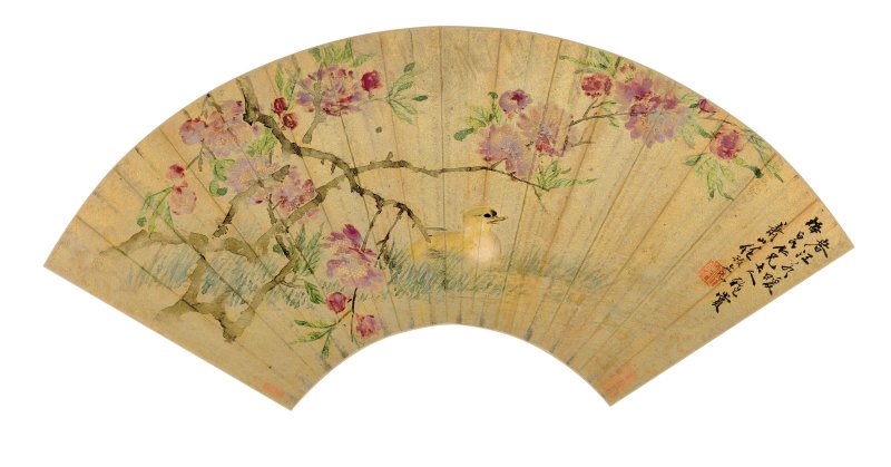 任預　春江水暖　設色金箋　扇面鏡心 | REN YU (1853-1901) - 图3