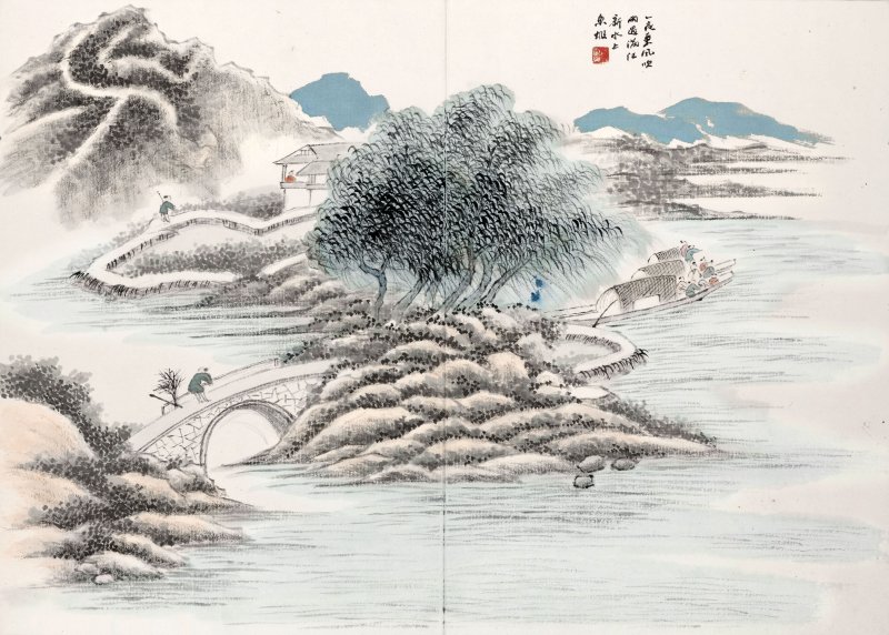 唐肯、馮飛 倣古山水　設色紙本　冊頁十八開　一九二八年、一九三一年作 | TANG KEN (1876-1950); FENG FEI (?-1968) - 图6
