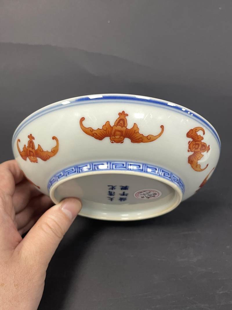 清光绪 矾红洪福齐天图盘一对 - 图19