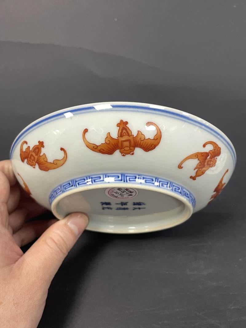 清光绪 矾红洪福齐天图盘一对 - 图20