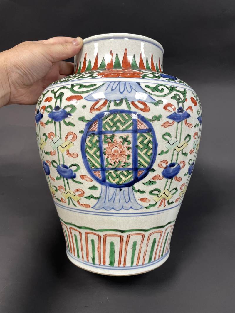 清康熙 青花五彩五谷丰登图将军罐 - 图3