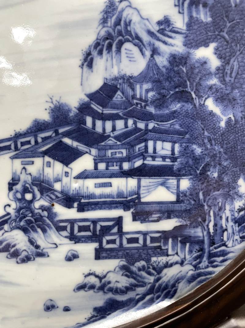 清雍正 青花山水楼阁图瓷板挂屏 - 图7