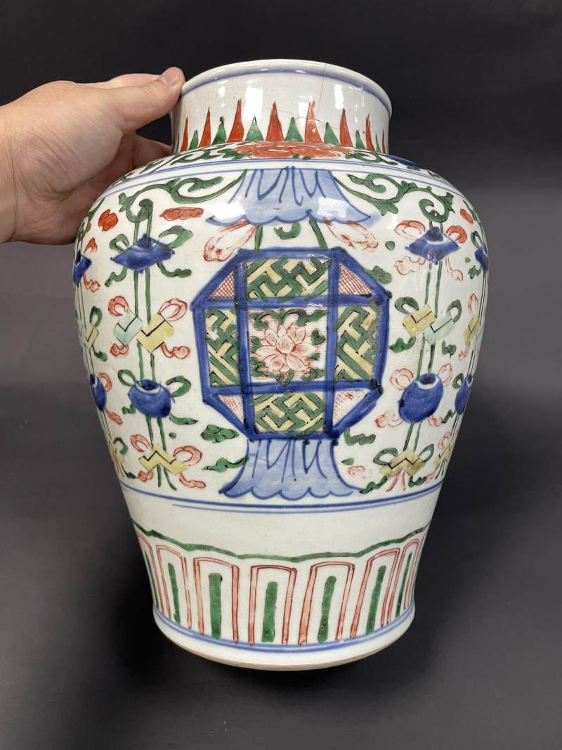 清康熙 青花五彩五谷丰登图将军罐 - 图4