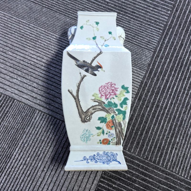 清光绪 粉彩花鸟四方象耳瓶 - 图10