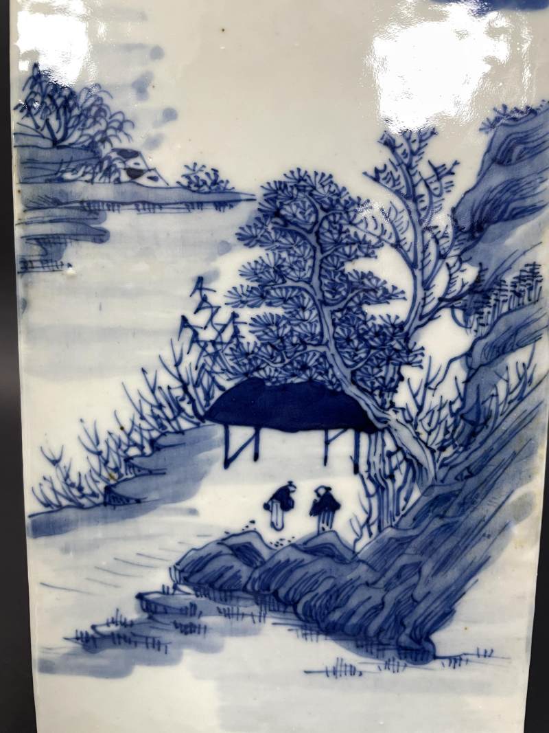 清中期 青花山水人物诗文琮式瓶 - 图16