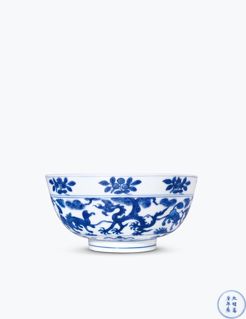 明万历 青花山海异兽图墩式碗
