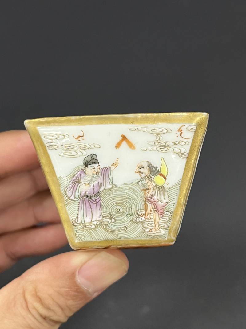 清中期 粉彩八仙过海图斗方杯四只 - 图23