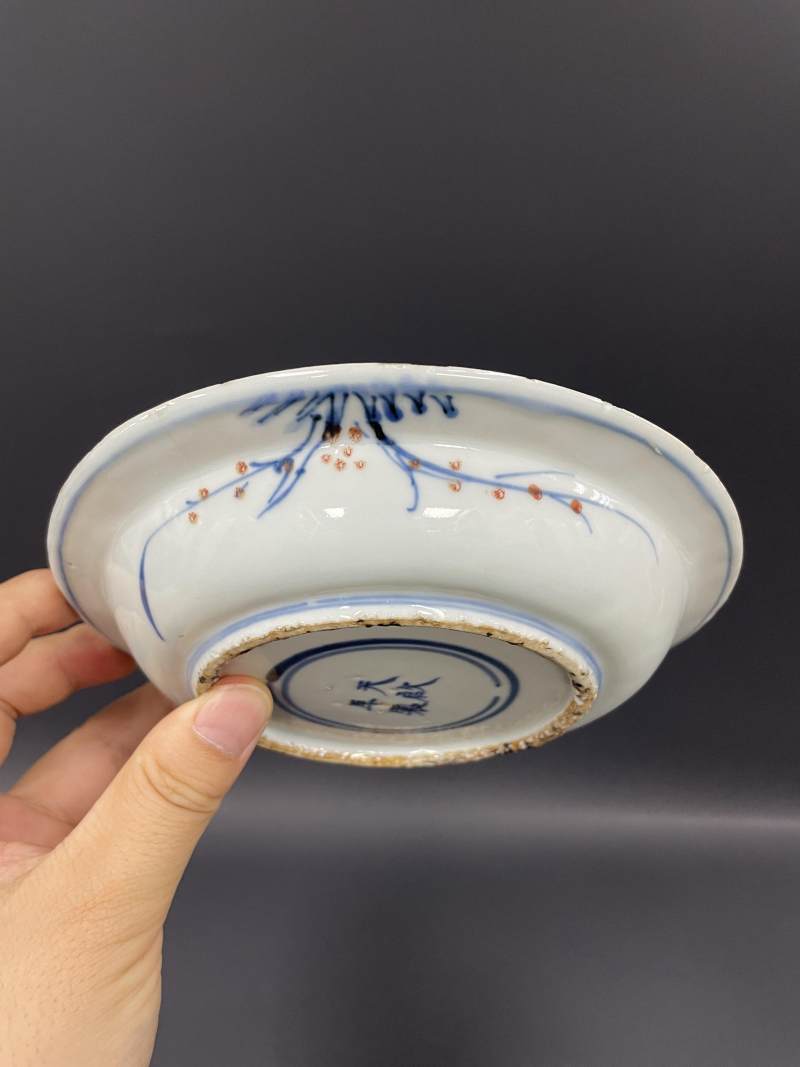 明天启 青花五彩神仙人物诗文盘 - 图5