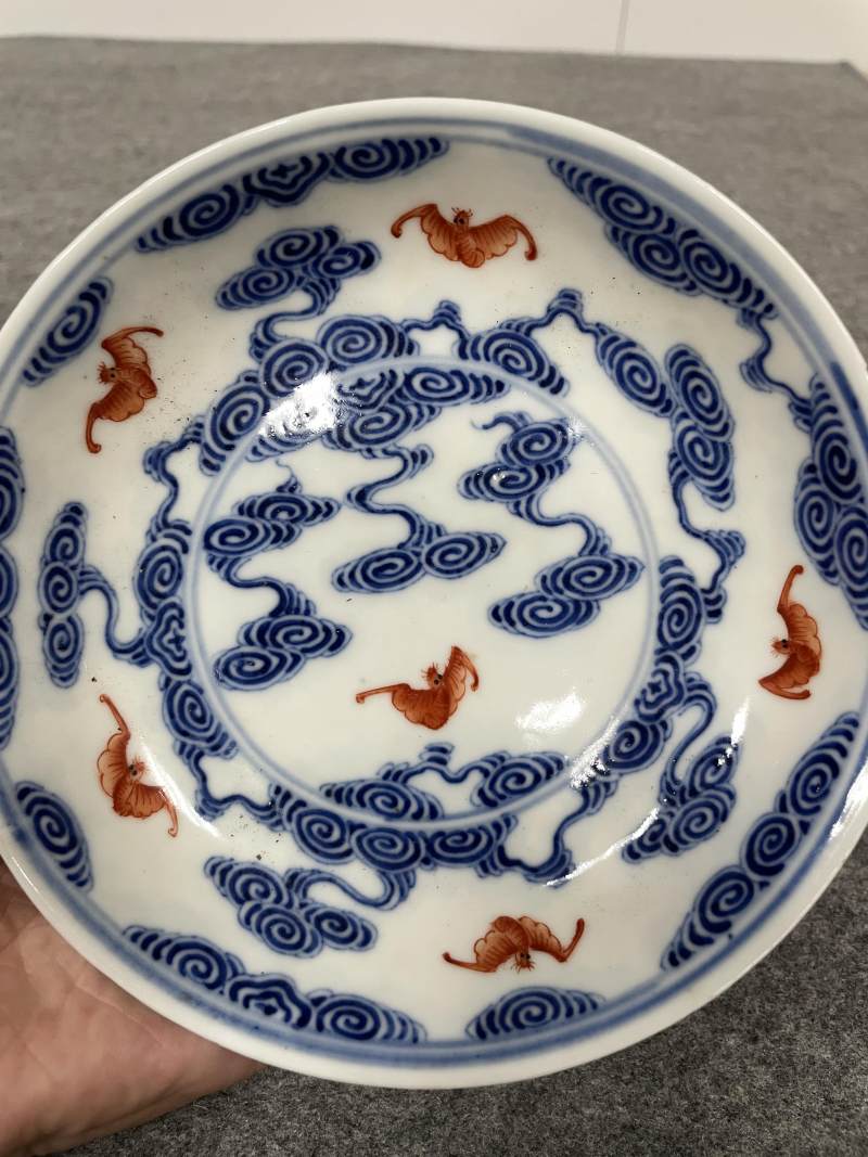 清光绪 青花矾红洪福齐天图杯、碗、盖碗、盘、匙八十三只 - 图66