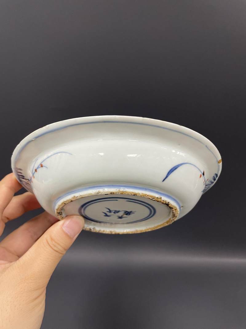 明天启 青花五彩神仙人物诗文盘 - 图6