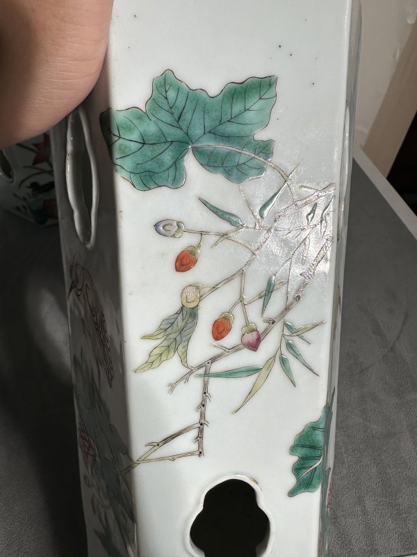 清同治 粉彩花鸟帽筒一对 - 图12