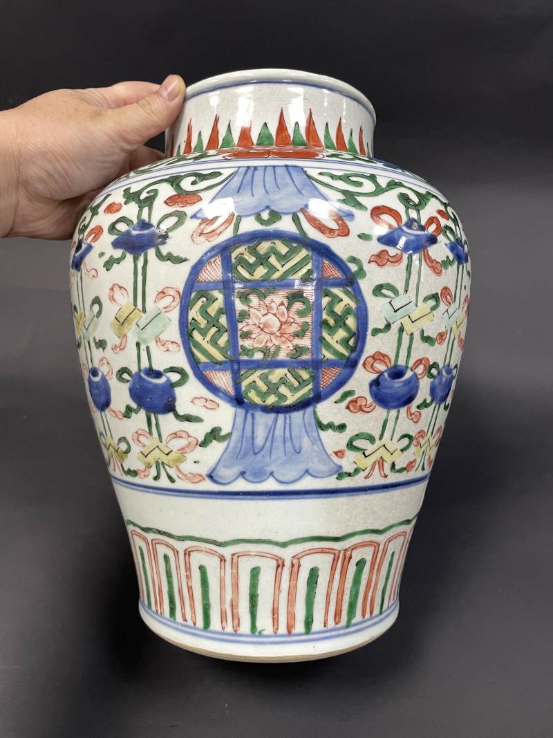 清康熙 青花五彩五谷丰登图将军罐 - 图5