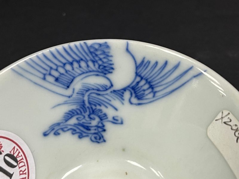 清康熙 青花过墙凤鸣在竹图斗笠盏 - 图7