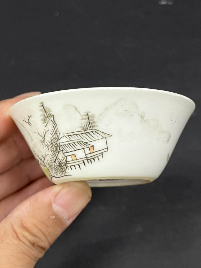 清乾隆 粉彩山水人物纹马蹄套杯十只 - 图29
