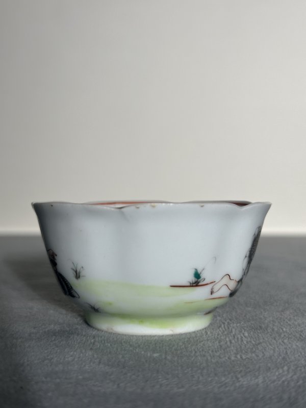 清乾隆 墨彩夕阳人物茶杯 - 图4