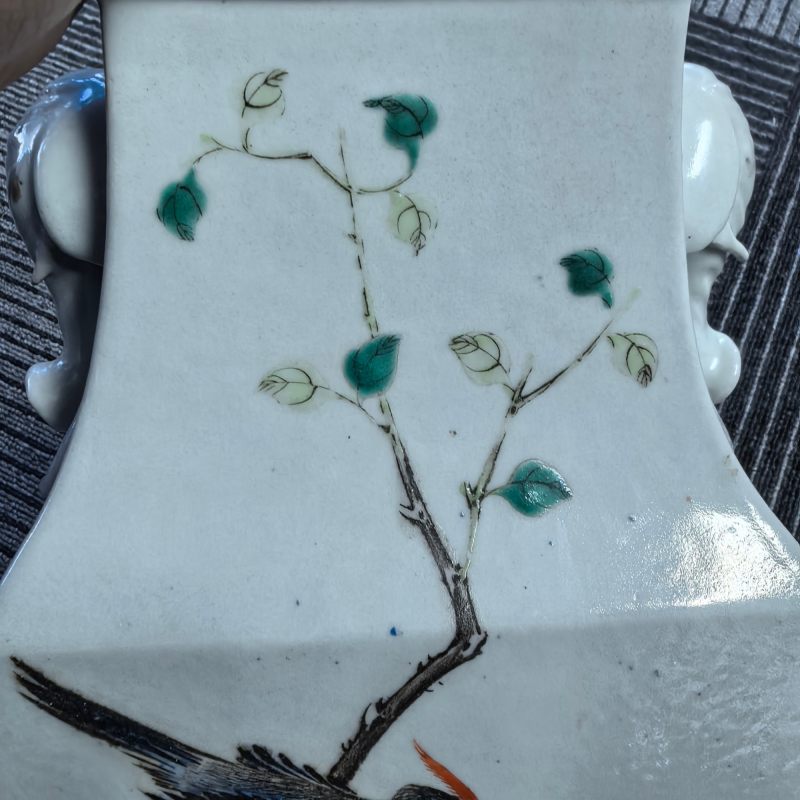 清光绪 粉彩花鸟四方象耳瓶 - 图11