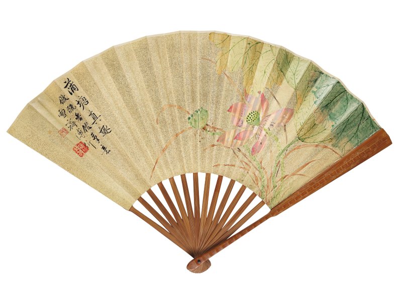 溥　伒　蒲塘真趣　設色金箋　成扇 | PU JIN (1893-1966); XIA XUNKAI (1879-1952) - 图5