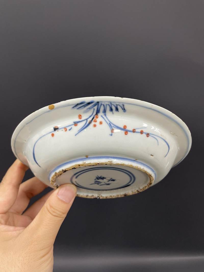 明天启 青花五彩神仙人物诗文盘 - 图7