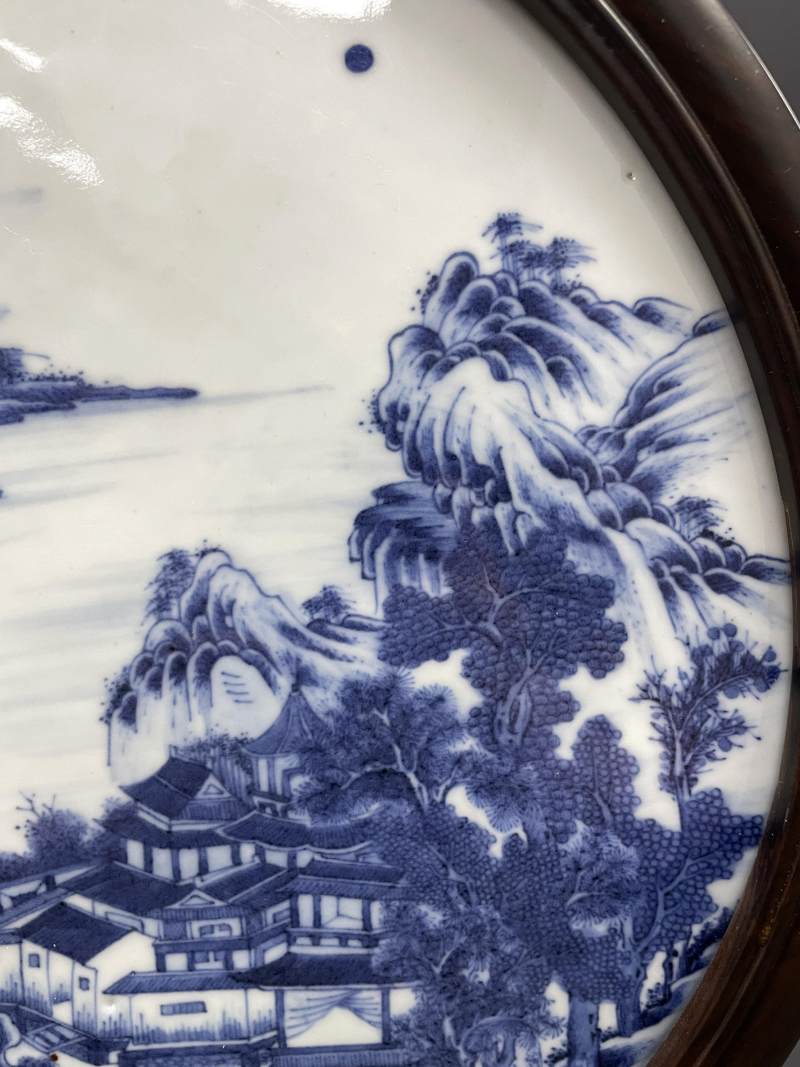 清雍正 青花山水楼阁图瓷板挂屏 - 图8