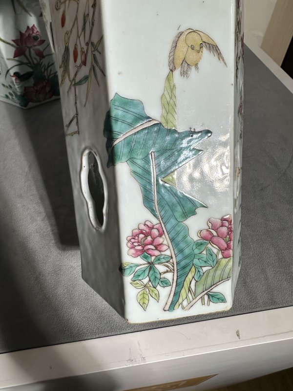 清同治 粉彩花鸟帽筒一对 - 图13