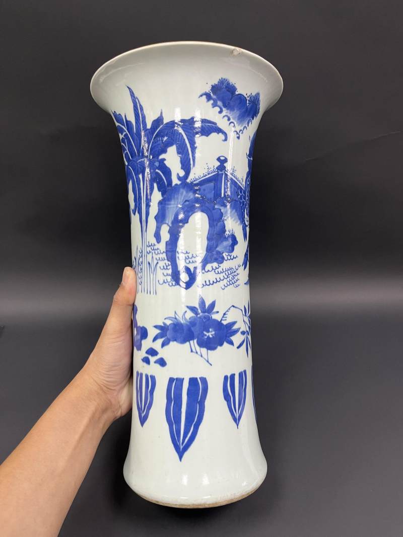 清顺治 青花麒麟芭蕉纹花觚 - 图4
