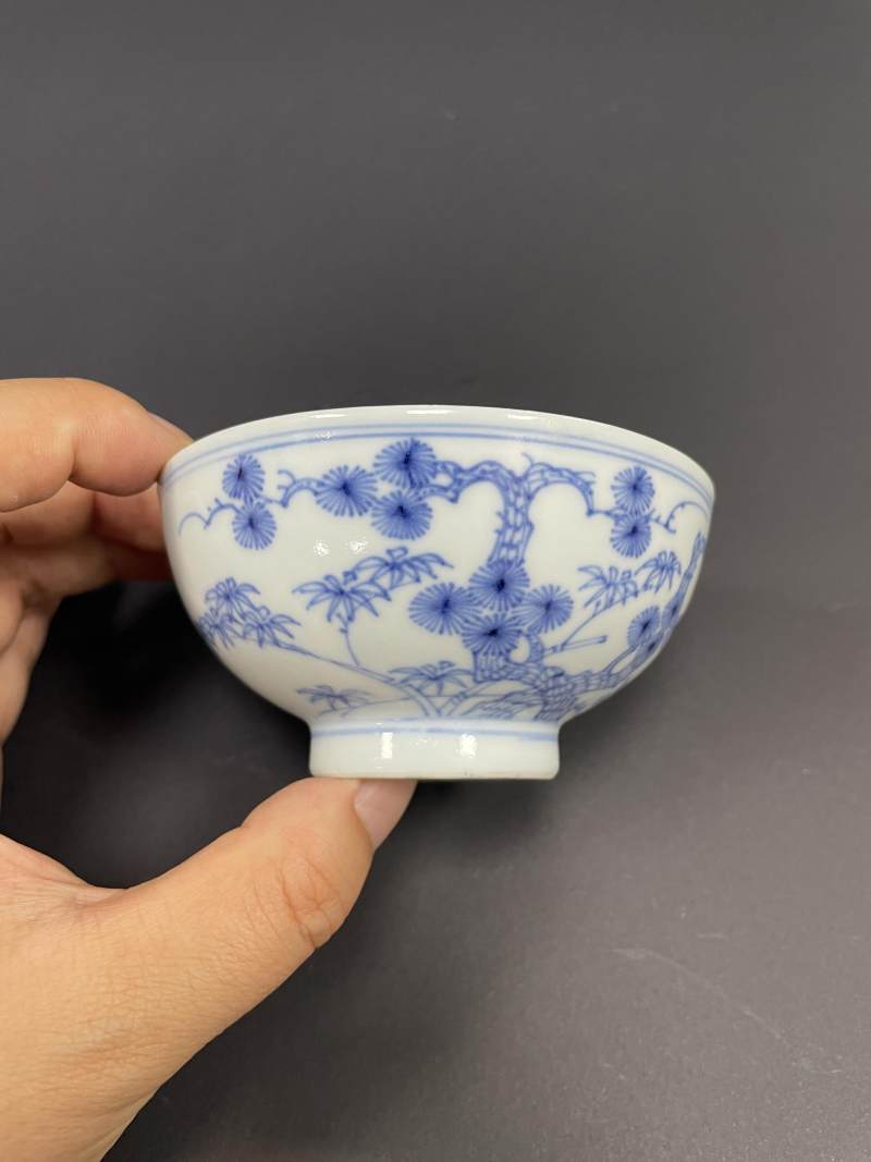 清雍正 青花岁寒三友图小碗 - 图3