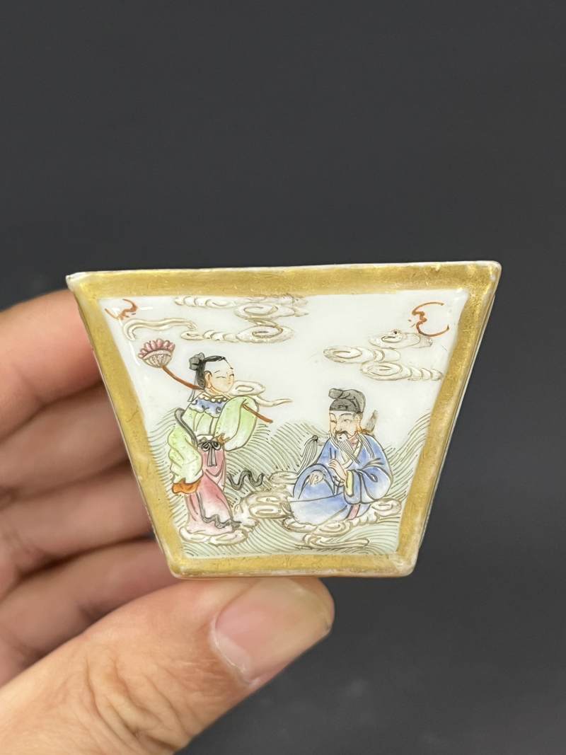 清中期 粉彩八仙过海图斗方杯四只 - 图25